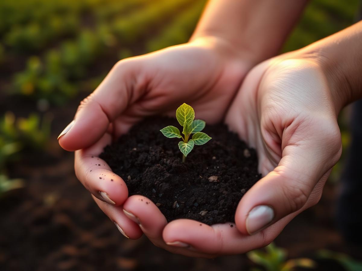 Young seedling in cupped hands